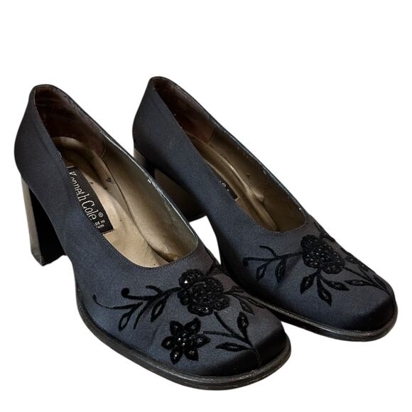 Vintage Kenneth Cole Embroidered Satin Pumps - Picture 1 of 12